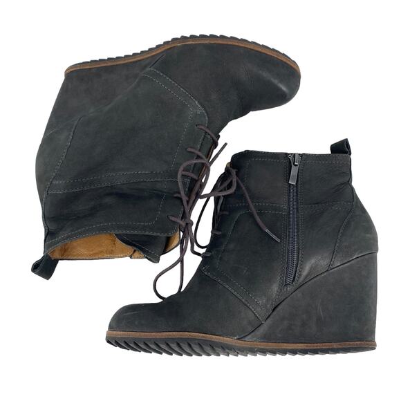 BIALA' Sz 39 Alyssa Lace-Up Leather Wedge Bootie Suede Leather Side Zip Lace Up - Picture 10 of 14